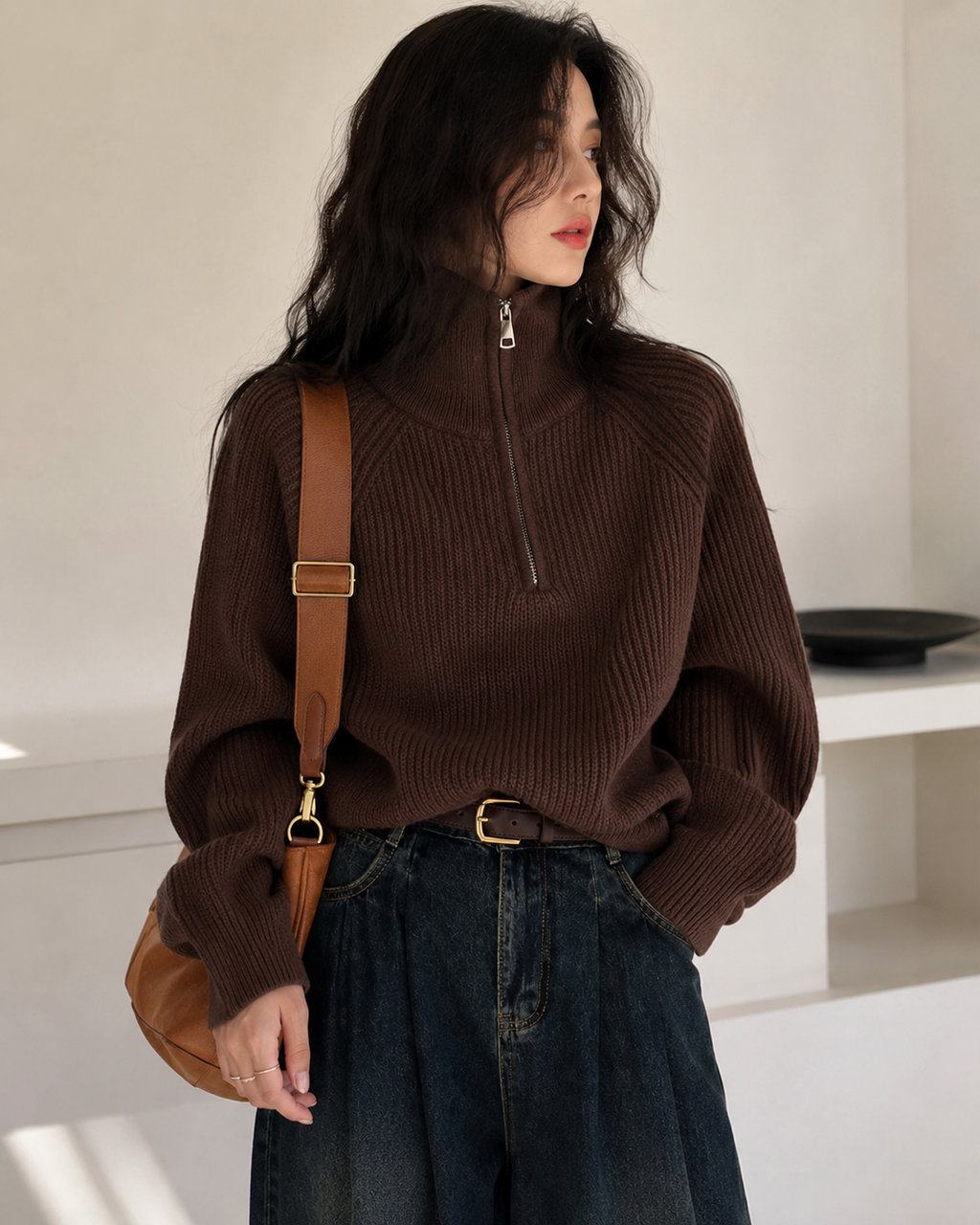 Aspen Zip-Neck Knit Sweater
