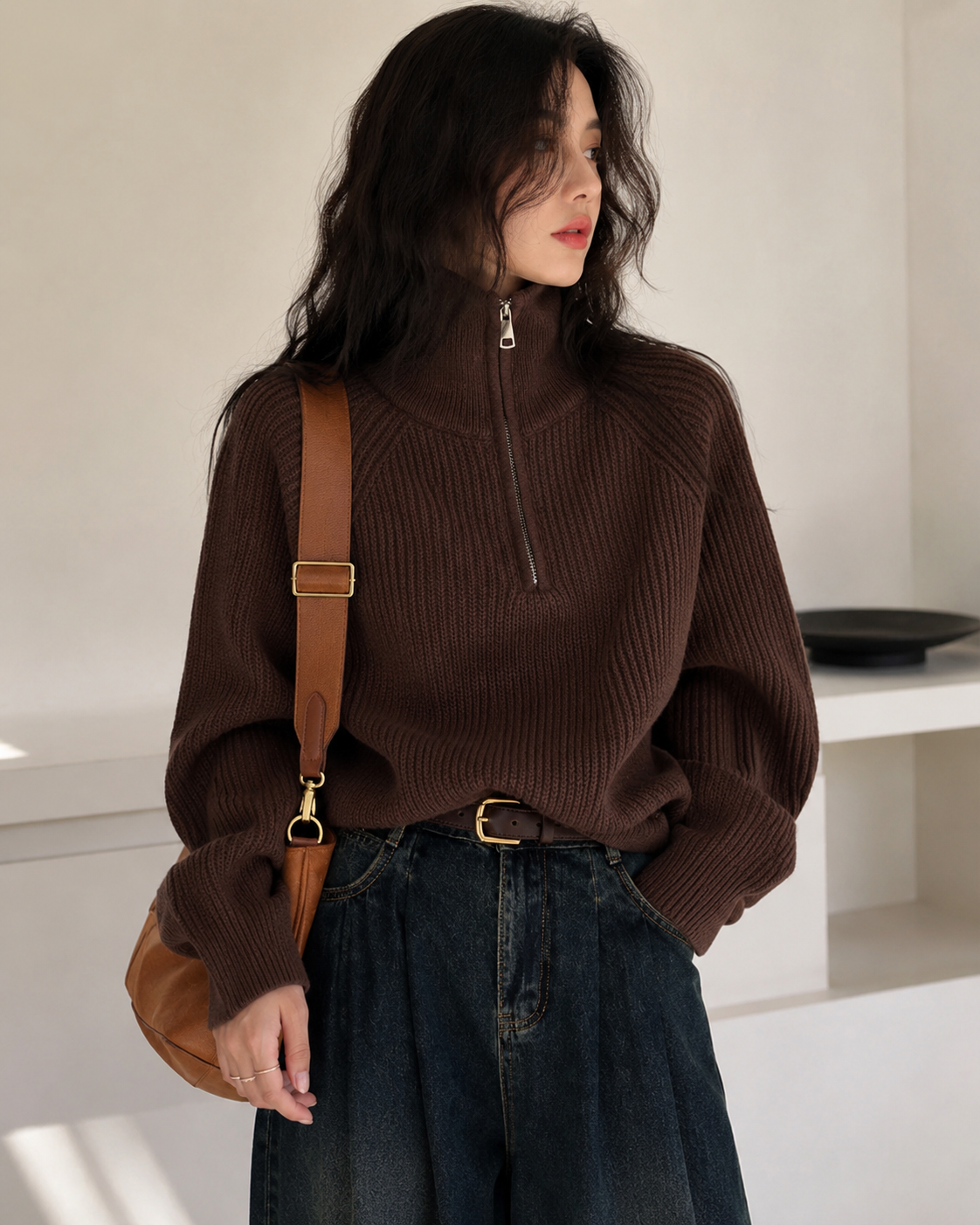 Aspen Zip-Neck Knit Sweater