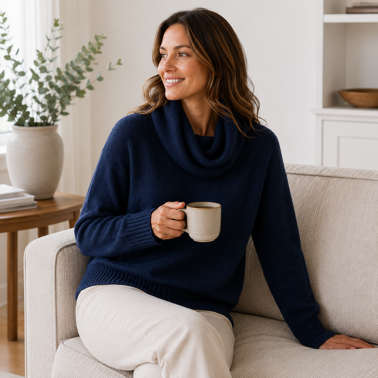 Luna Cable Knit Coltrui in Donkerblauw - Lifestyle