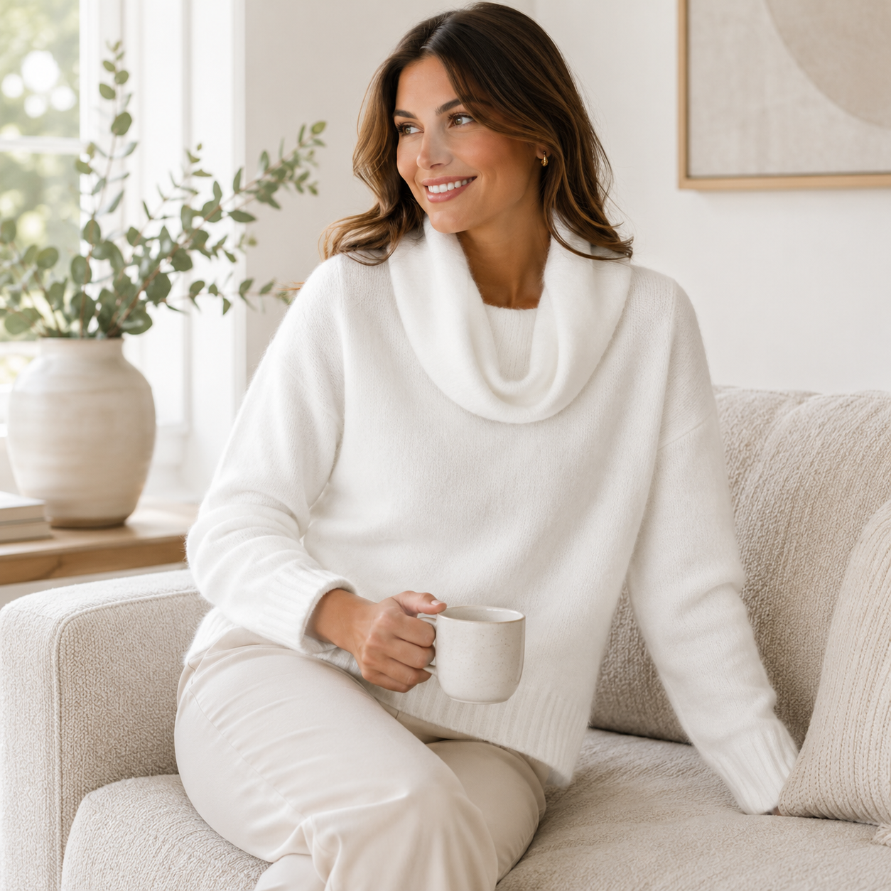 Luna Cable Knit Coltrui in Wit - Lifestyle