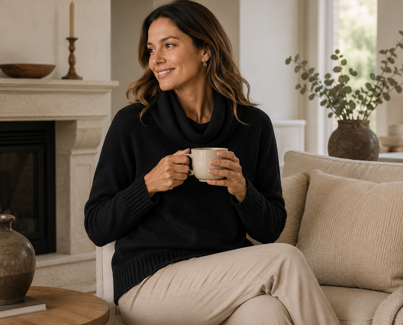 Luna Cable Knit Coltrui in Zwart - Lifestyle