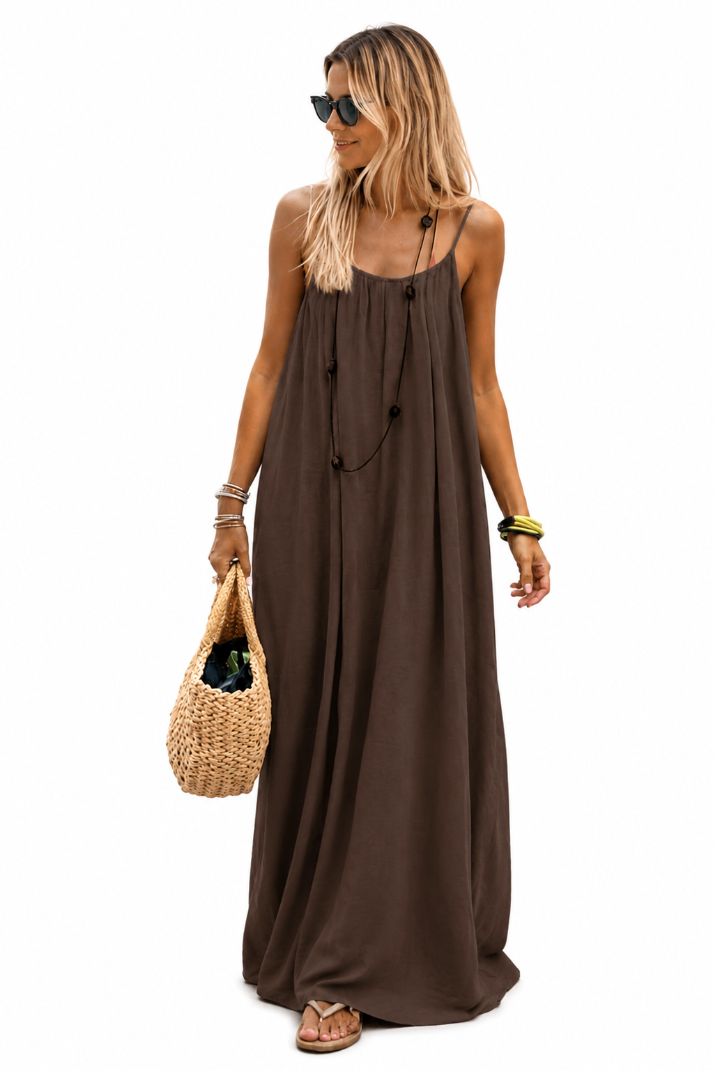 Marbella Backless Maxi Dress in Brown - Studio