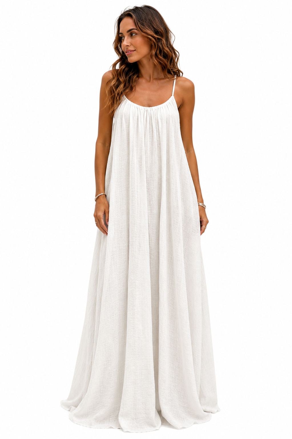Marbella Backless Maxi Dress in Ivory - Studio voorkant