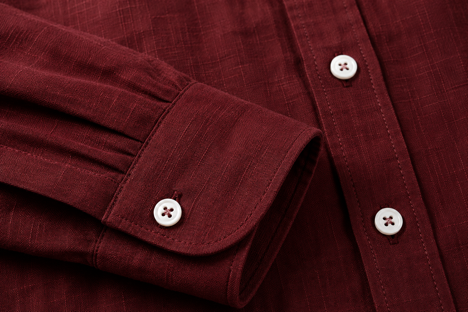 Oxford Cotton Button-Up Shirt in Burgundy - Detail