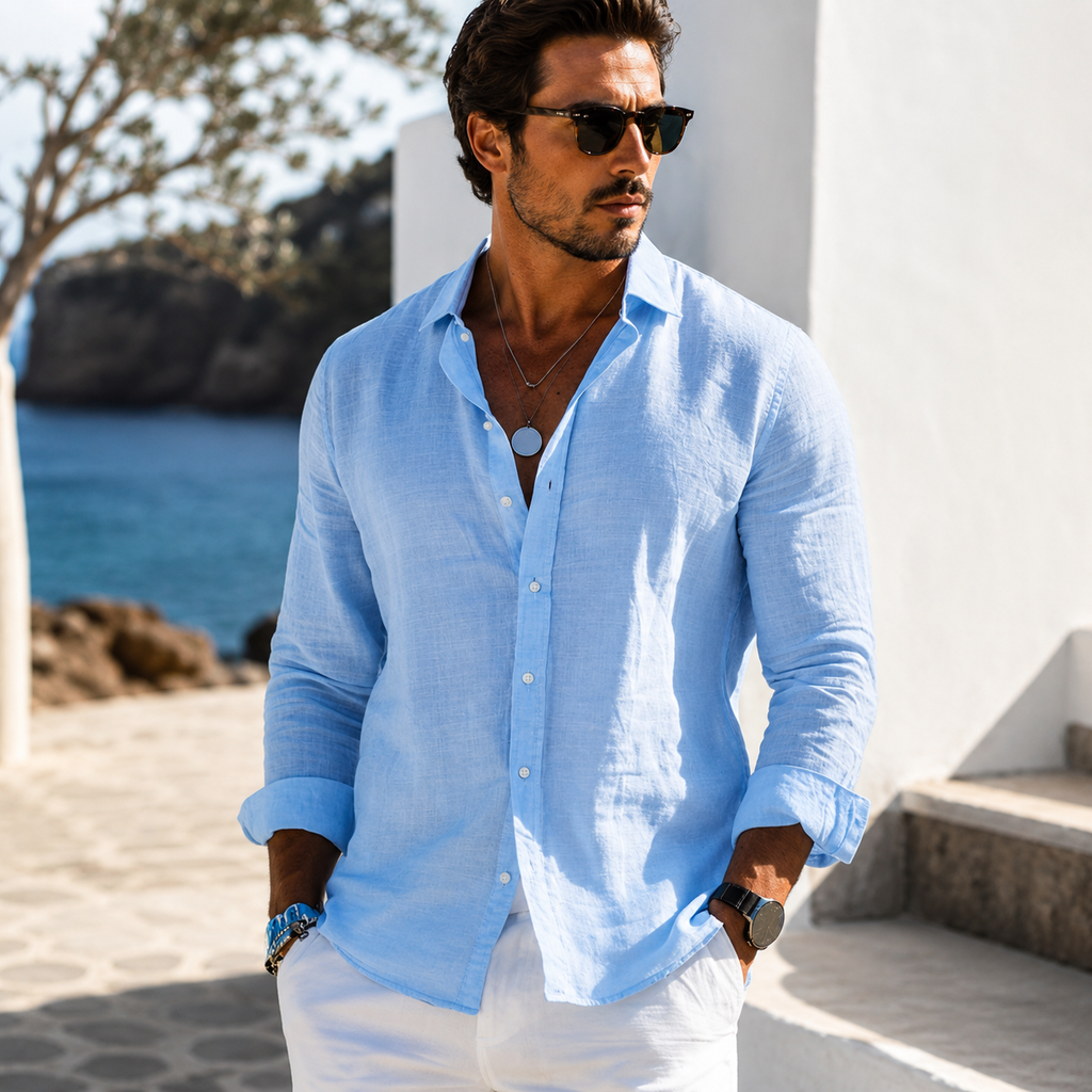 Oxford Cotton Button-Up Shirt in Sky Blue - Lifestyle