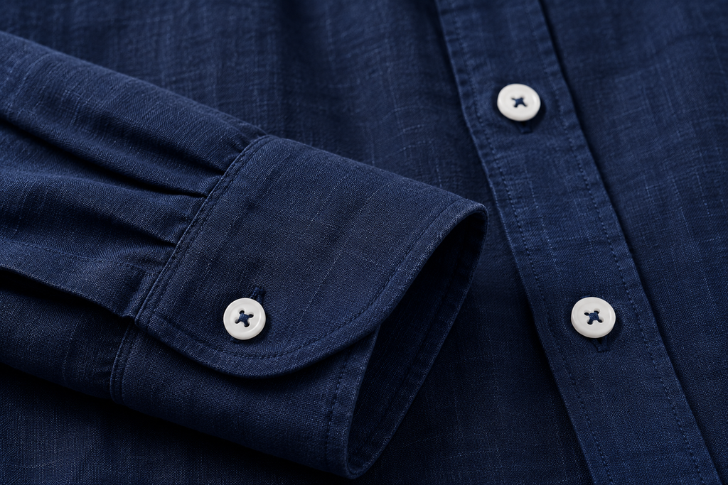 Oxford Cotton Button-Up Shirt in Navy - Detail