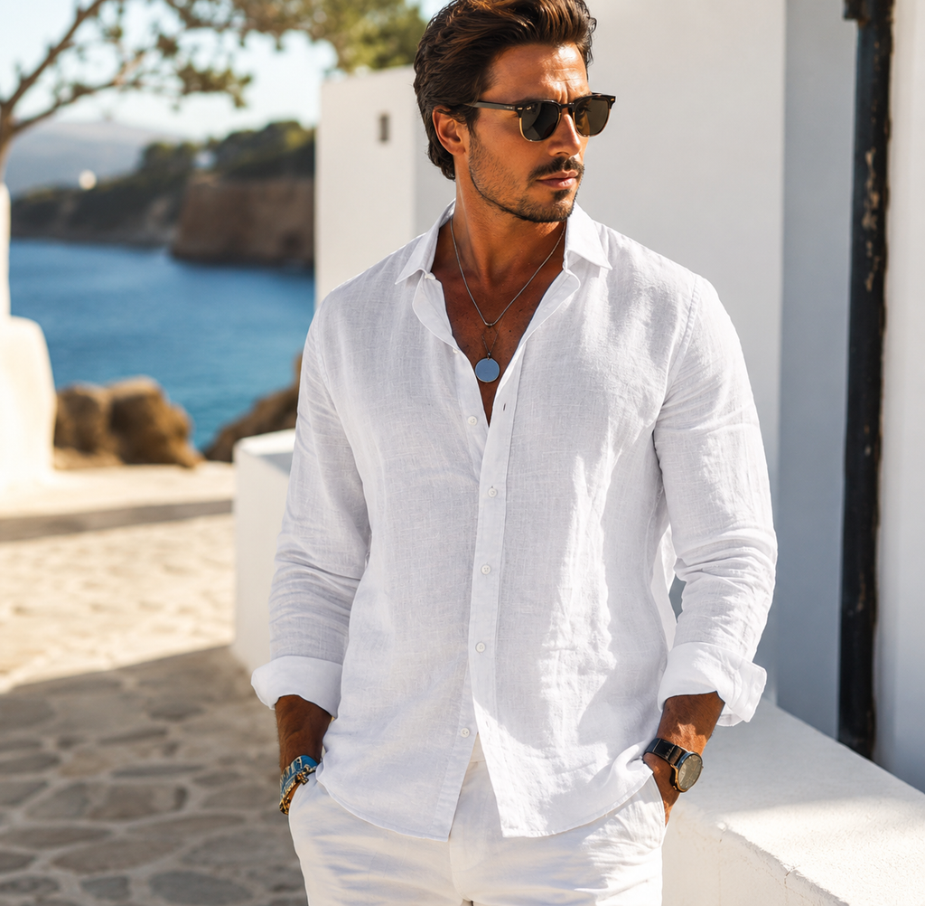 Oxford Cotton Button-Up Shirt in Ivory - Lifestyle